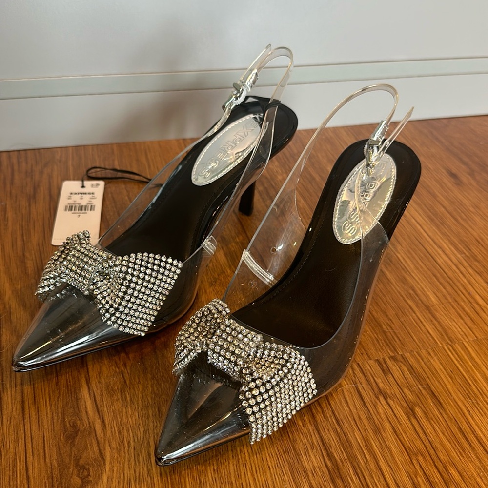 Express Clear/Rhinestone Bow Heels